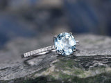 0.9Ct Round Cut Blue Aquamarine Solitaire Engagement Ring 18K White Gold Finish