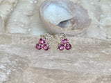 1ct Round Cut Simulated Pink Ruby Three Stone Stud Earrings 14k WhiteGold Plated