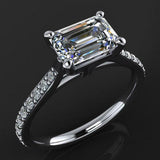 East West Solitaire Engagement Ring 1ct Emerald Cut Diamond 14k WhiteGold Finish