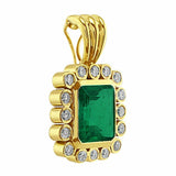 2Ct Green Emerald Diamond Halo Solitaire Pendant 14K Yellow Gold Finish NO CHAIN