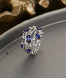 2ct Marquise Cut Blue Sapphire Leaf Cluster Wide Open Ring 14k White Gold Finish