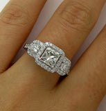 5Ct Princess Cut Diamond Halo Iced Solitaire Engagement Ring 14K White Gold Over