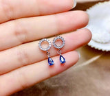 1.3ct Drop Earrings Pear Cut Blue Sapphire Circular Dangling 14k White Gold Over