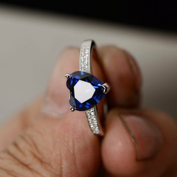 2ct Heart Cut Blue Sapphire Solitaire Women Engagement Ring 14k WhiteGold Finish