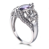 1.3ct Marquise Cut Purple Amethyst Floral Engagement Ring 14k White Gold Finish