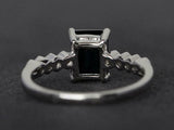 2ct Emerald Cut Black Diamond Hexagon Eternity Shank Ring 14k White Gold Finish