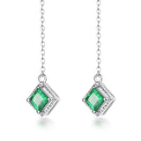 1.5ct Princess Cut Green Emerald Chain Drop Women Earrings 14k White Gold Finish