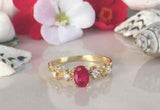 1.3ct Engagement Ring Oval Cut Pink Ruby Milgrain Floral 14k Yellow Gold Finish