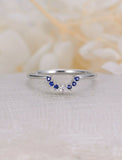 1ct Round Cut Blue Sapphire Wedding Band Ring 14k White Gold Finish Curved Crown