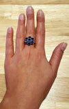 2.8ct Engagement Ring Round Cut Blue Sapphire Cluster Floral 14k White Gold Over