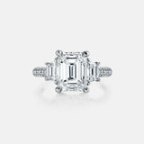 2ct Emerald Cut Diamond Trilogy Engagement Ring with Accent 14k White Gold Over