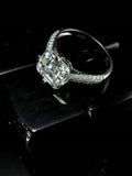 4ct Asscher Cut Diamond Engagement Ring Two Row Round Accent 14k White Gold Over