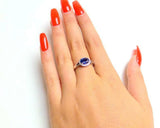 2ct Oval Cut Blue Sapphire Split Halo Engagement Ring 14k White Gold Finish