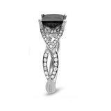 3.5Ct Princess Cut Black Diamond Split Band Solitaire Ring 14K White Gold Finish