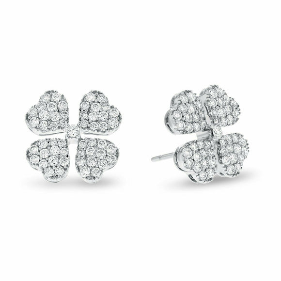 2.3ct Stud Earrings Round Cut Diamond Leaf Four Hearts 14k White Gold Finish