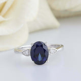 2ct Oval Cut Blue Sapphire Engagement Ring Diamond Trilogy 14k White Gold Finish