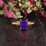 1.2ct Emerald Cut Purple Amethyst Solitaire with Accents Ring 14k Rose Gold Over