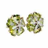 2ct Heart Cut Green Peridot Flower Design Stud Earrings 14k Yellow Gold Finish