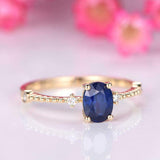 1ct Oval Cut Blue Sapphire Engagement Ring Diamond Trilogy 14k YellowGold Finish