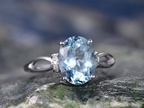 3ct Oval Cut Blue Aquamarine Engagement Ring Diamond Accent 14k WhiteGold Finish