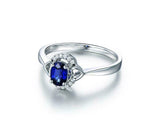 2ct Engagement Ring Oval Cut Blue Sapphire Hollow Heart Halo 14k White Gold Over