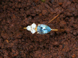 1ct Pear Cut Blue Aquamarine Diamond Petite Minimalist Ring 14k Yellow Gold Over