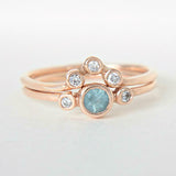 1.2ct Round Cut Blue Aquamarine Engagement Ring Bridal Set 14k Rose Gold Finish