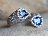 5ct Engagement Ring Pear Cut Blue Sapphire Cuff Bypass 14k White Gold Finish