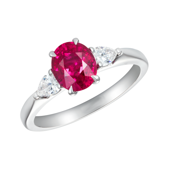 3Ct Oval Cut Pink Ruby Diamond Three Stone Engagement Ring 14K White Gold Finish