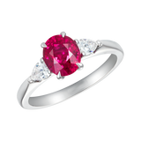 3Ct Oval Cut Pink Ruby Diamond Three Stone Engagement Ring 14K White Gold Finish