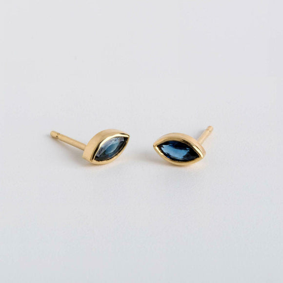 1ct Marquise Cut Blue Sapphire Solitaire Bezel Stud Earrings 14k YellowGold Over