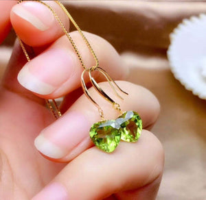 1ct Drop Earrings Heart Cut Green Peridot Solitaire 14k Yellow Gold Finish