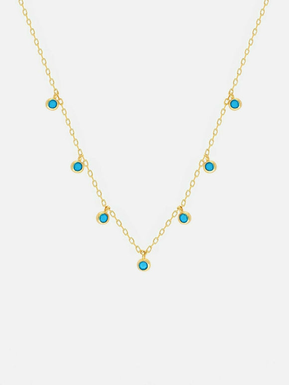 0.6ct Blue Turquoise Pendant Chain Round Cut Bezel Set 14k Yellow Gold Finish