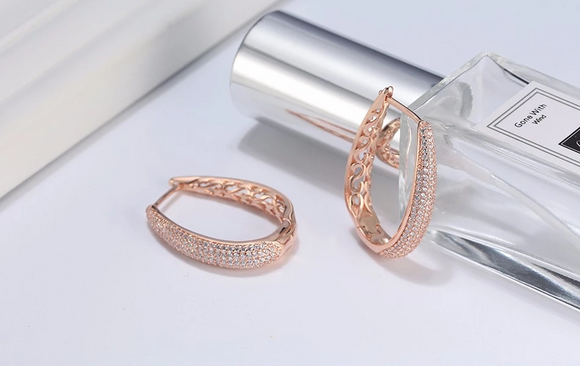 3ct Round Cut Diamond Cluster Wedding Party Hoop Earrings 14k Rose Gold Finish