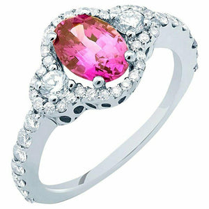 2ct Oval Cut Pink Ruby Engagement Ring Trilogy Round Accent 14k WhiteGold Finish