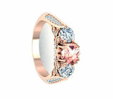 3ct Round Cut Morganite Solitaire with Accents Trilogy Ring 14k Rose Gold Finish