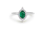 1.6ct Oval Cut Green Emerald Diamond Halo Engagement Ring 14k Yellow Gold Finish