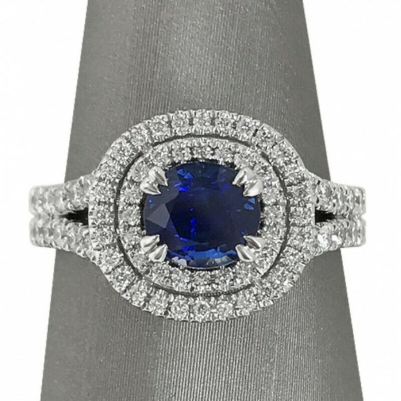 3.3Ct Oval Cut Blue Sapphire Diamond Double Halo Ring 14K White Gold Finish New