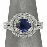 3.3Ct Oval Cut Blue Sapphire Diamond Double Halo Ring 14K White Gold Finish New