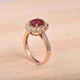 2ct Oval Cut Pink Ruby Engagement Ring Halo Floral Solitaire 14k RoseGold Finish