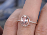 2.6ct Oval Cut Peach Morganite Engagement Ring Halo Diamond 14k Rose Gold Finish