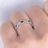 1.5ct Round Cut Blue Sapphire Wedding Band Bezel Set Eternity 14k WhiteGold Over