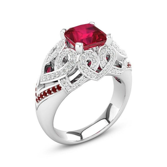 4Ct Princess Cut Pink Ruby Diamond Cocktail Engagement Ring 14K White Gold Over