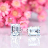 1.5ct Emerald Cut Blue Aquamarine Solitaire Stud Earrings 14k White Gold Finish