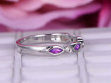 1ct Marquise Cut Purple Amethyst Wedding Band Half Eternity 14k White Gold Over