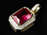 1.5ct Radiant Cut Pink Ruby Pendant Double Halo 14k Yellow Gold Finish NO CHAIN