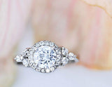 2.5Ct Round Cut Diamond Halo Round Accents Engagement Ring 14K White Gold Finish