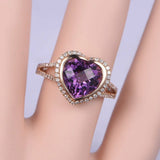 1.8ct Heart Cut Purple Amethyst Split Shank Engagement Ring 14k Rose Gold Finish