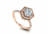 Halo Solitaire with Accents Ring 2.3ct Round Cut Diamond 14k Rose Gold Finish