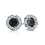 2Ct Round Brilliant Cut Black Diamond Halo Stud Earrings 18K White Gold Finish